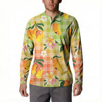 Aloha Hawaii Palaka Print Mango Plumeria Button Sweatshirt Tropical Vibes LT7 - Polynesian Pride