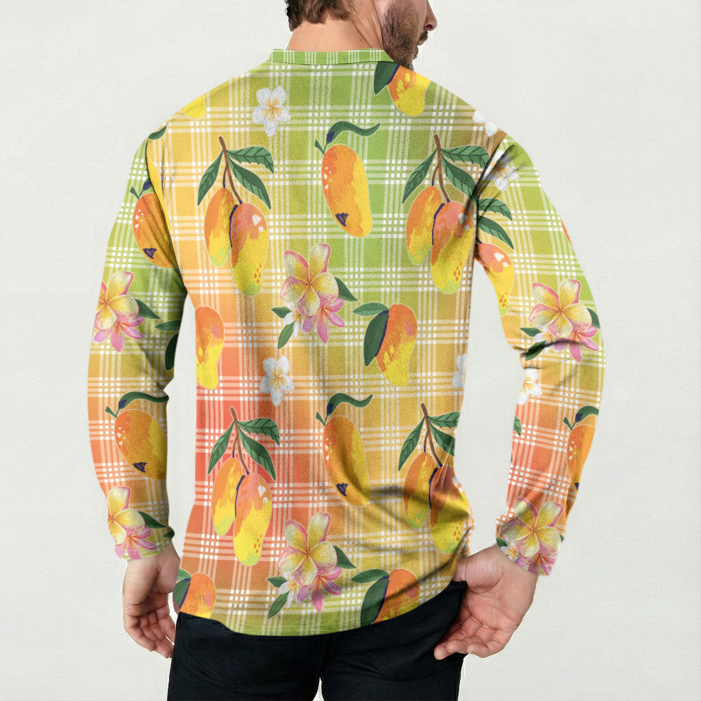 Aloha Hawaii Palaka Print Mango Plumeria Button Sweatshirt Tropical Vibes LT7 - Polynesian Pride