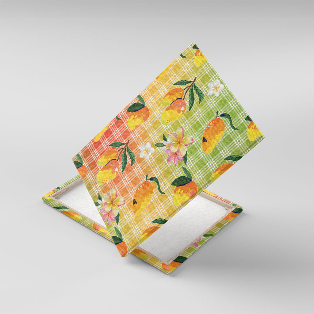 Aloha Hawaii Palaka Print Mango Plumeria Canvas Wall Art Tropical Vibes LT7 With Frame Multicolor - Polynesian Pride