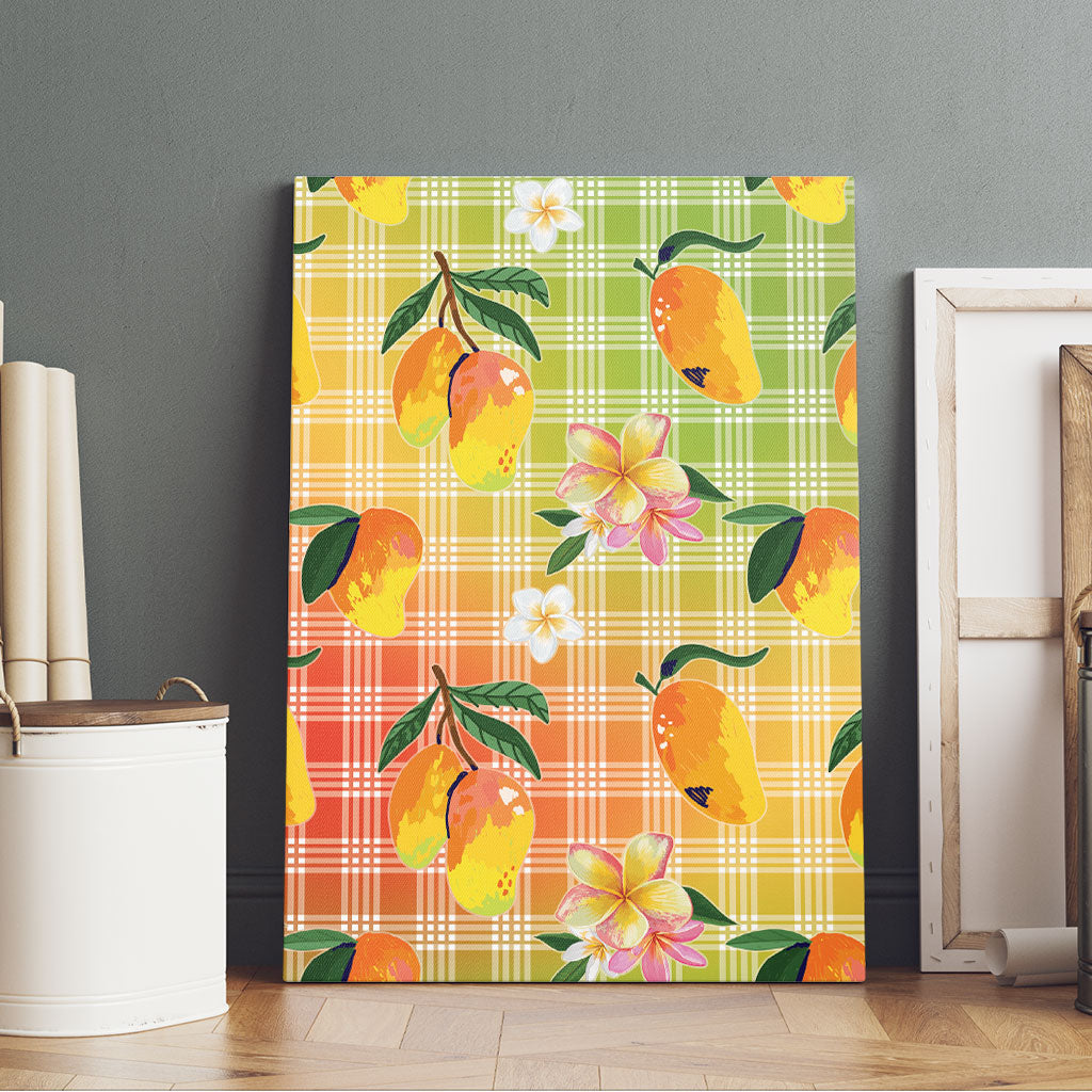 Aloha Hawaii Palaka Print Mango Plumeria Canvas Wall Art Tropical Vibes LT7 - Polynesian Pride