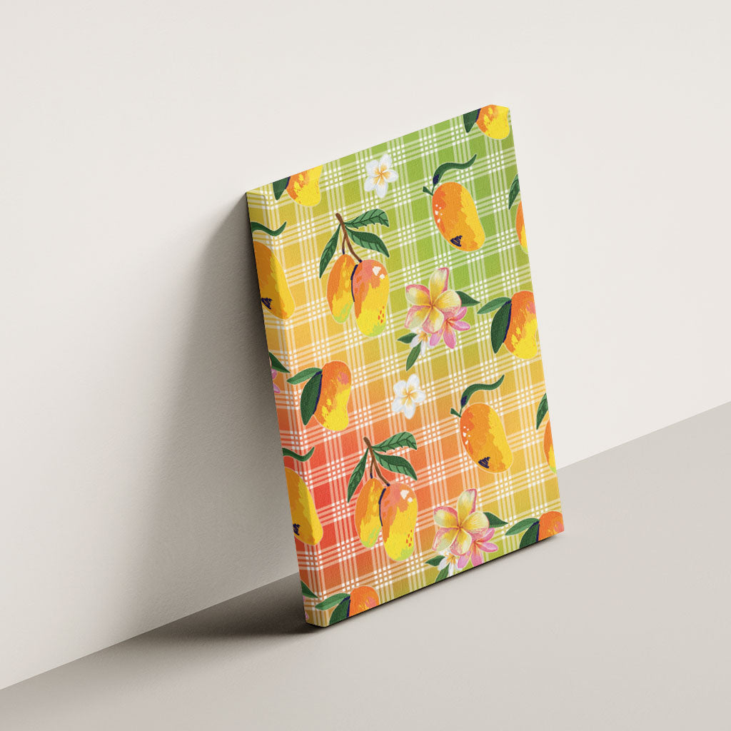 Aloha Hawaii Palaka Print Mango Plumeria Canvas Wall Art Tropical Vibes LT7 - Polynesian Pride