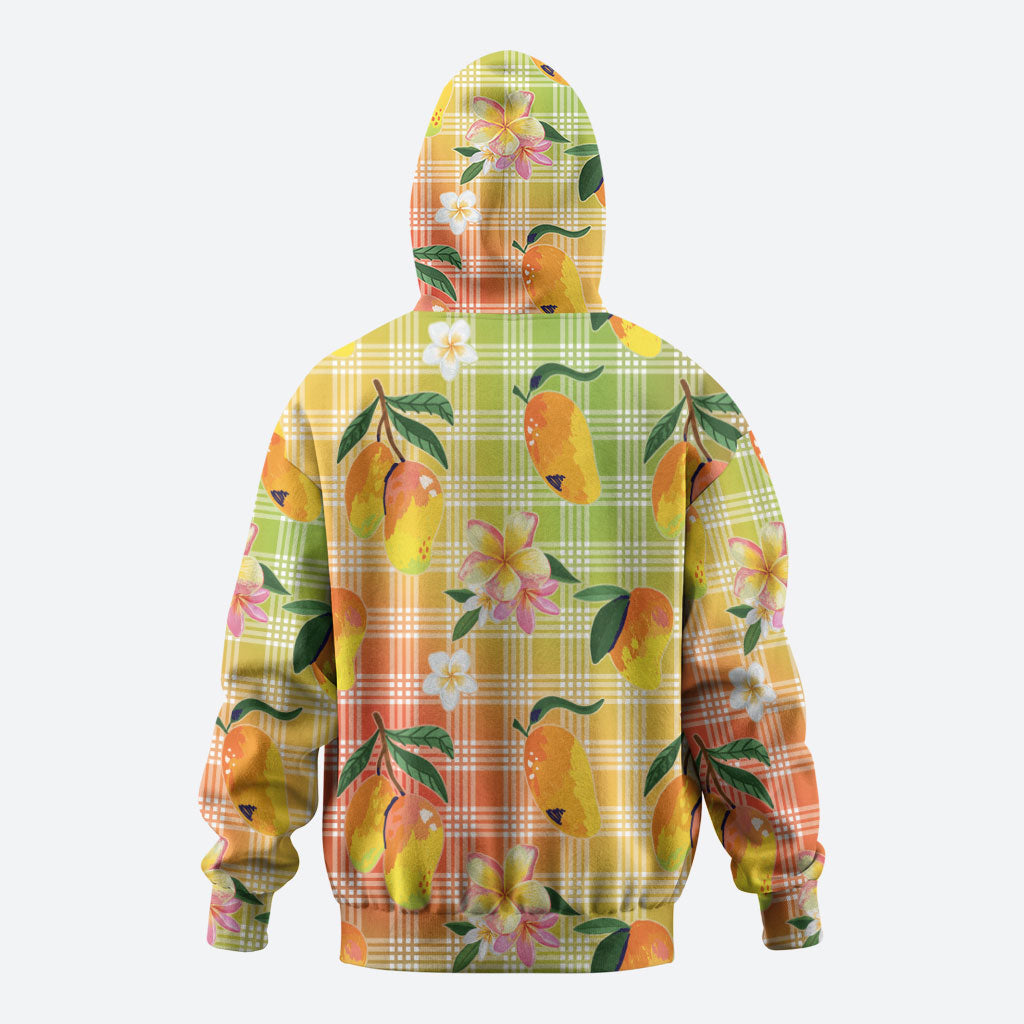 Aloha Hawaii Palaka Print Mango Plumeria Hoodie Tropical Vibes LT7 - Polynesian Pride