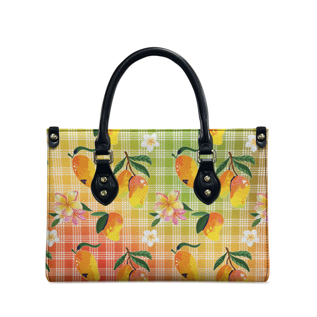 Aloha Hawaii Palaka Print Mango Plumeria Leather Bag Tropical Vibes LT7 - Polynesian Pride