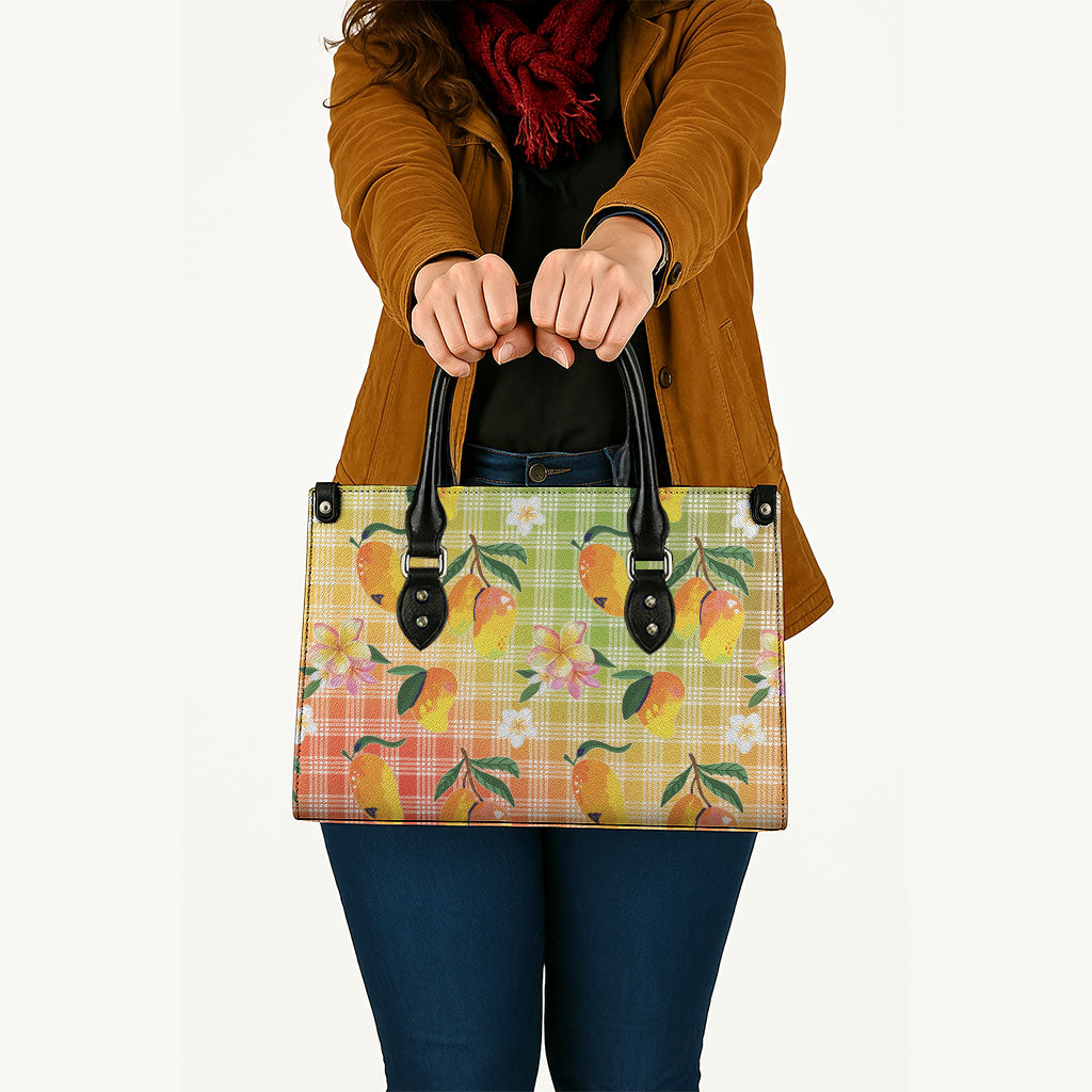 Aloha Hawaii Palaka Print Mango Plumeria Leather Bag Tropical Vibes LT7 - Polynesian Pride
