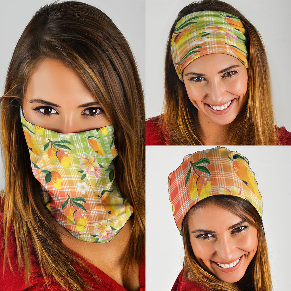Aloha Hawaii Palaka Print Mango Plumeria Neck Gaiter Tropical Vibes LT7 - Polynesian Pride