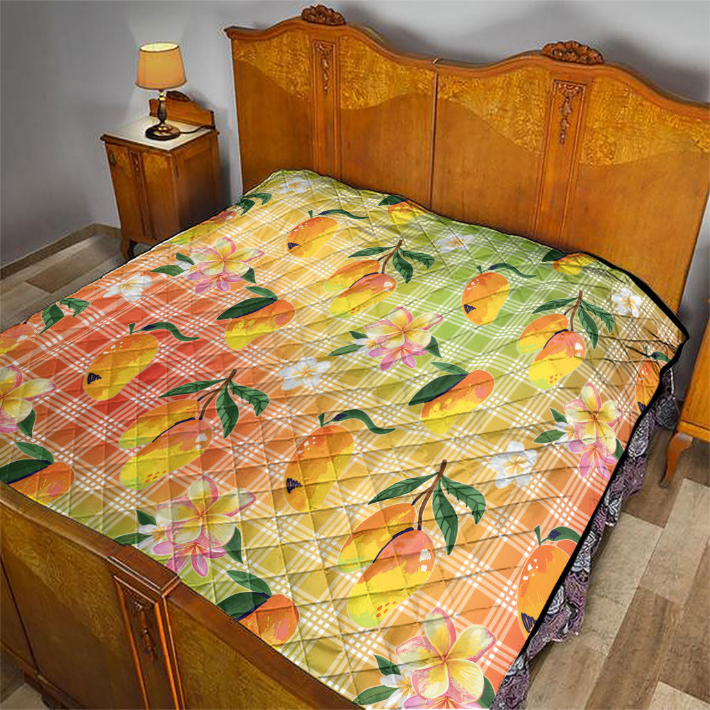 Aloha Hawaii Palaka Print Mango Plumeria Quilt Tropical Vibes LT7 - Polynesian Pride