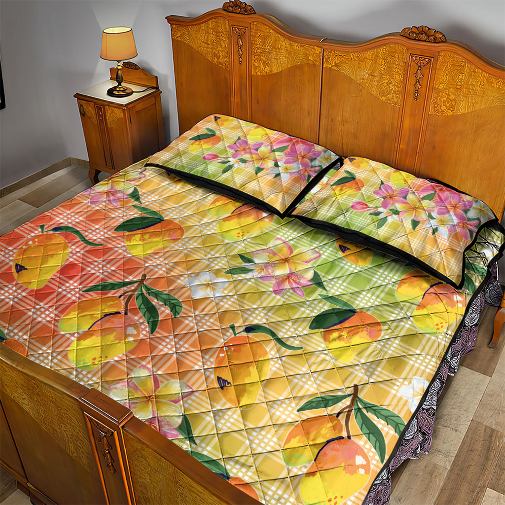Aloha Hawaii Palaka Print Mango Plumeria Quilt Bed Set Tropical Vibes LT7 - Polynesian Pride