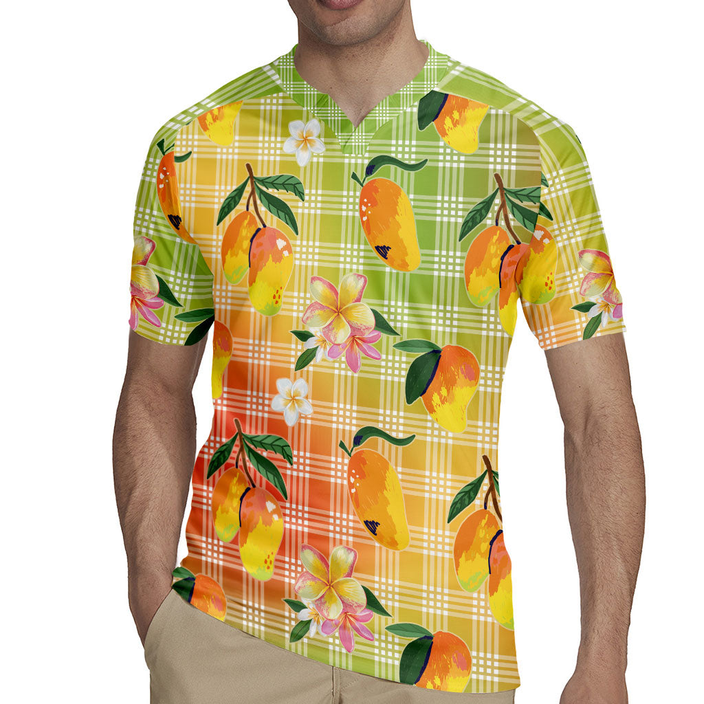 Aloha Hawaii Palaka Print Mango Plumeria Rugby Jersey Tropical Vibes LT7 - Polynesian Pride