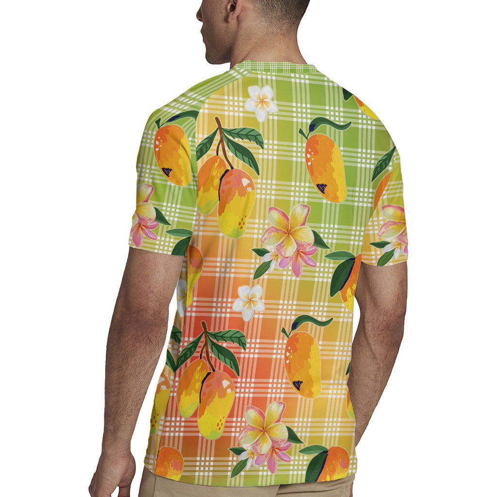 Aloha Hawaii Palaka Print Mango Plumeria Rugby Jersey Tropical Vibes LT7 - Polynesian Pride