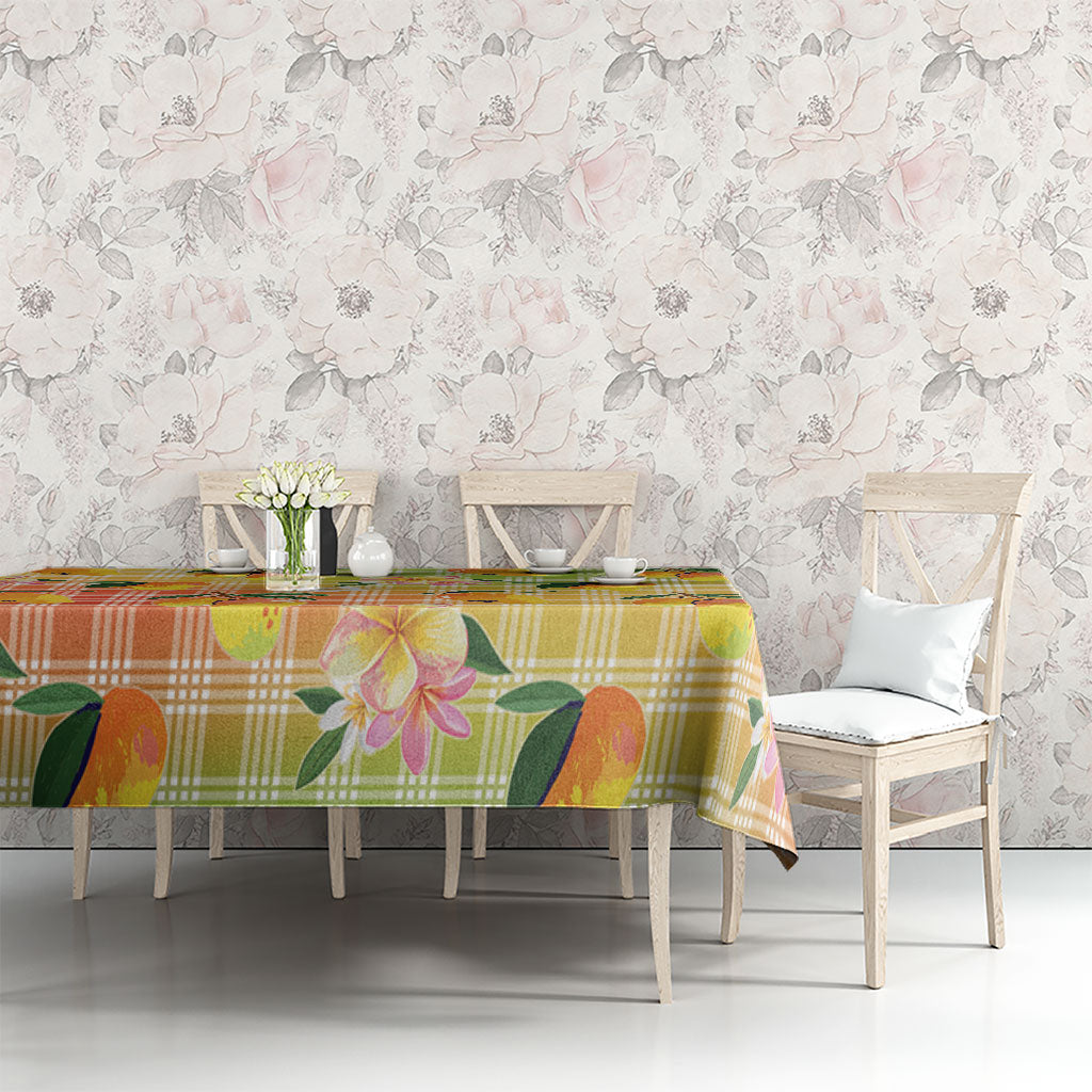Aloha Hawaii Palaka Print Mango Plumeria Tablecloth Tropical Vibes LT7 - Polynesian Pride