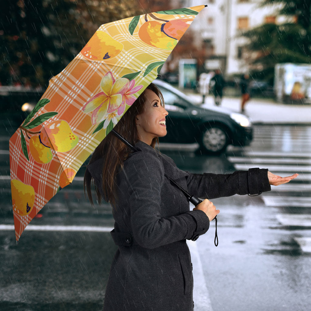 Aloha Hawaii Palaka Print Mango Plumeria Umbrella Tropical Vibes LT7 - Polynesian Pride