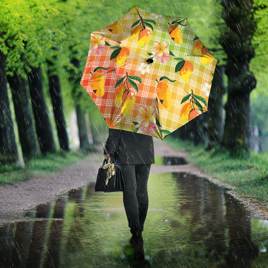 Aloha Hawaii Palaka Print Mango Plumeria Umbrella Tropical Vibes LT7 - Polynesian Pride