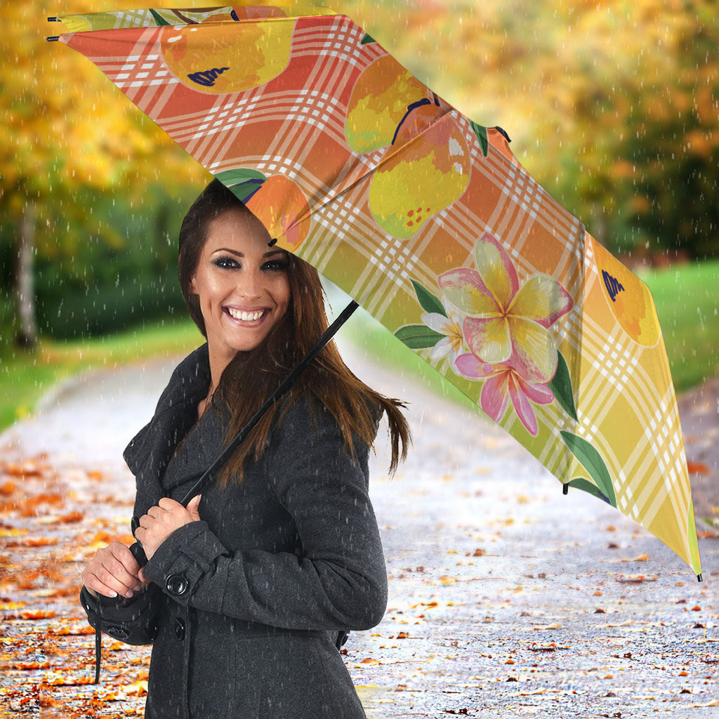 Aloha Hawaii Palaka Print Mango Plumeria Umbrella Tropical Vibes LT7 - Polynesian Pride
