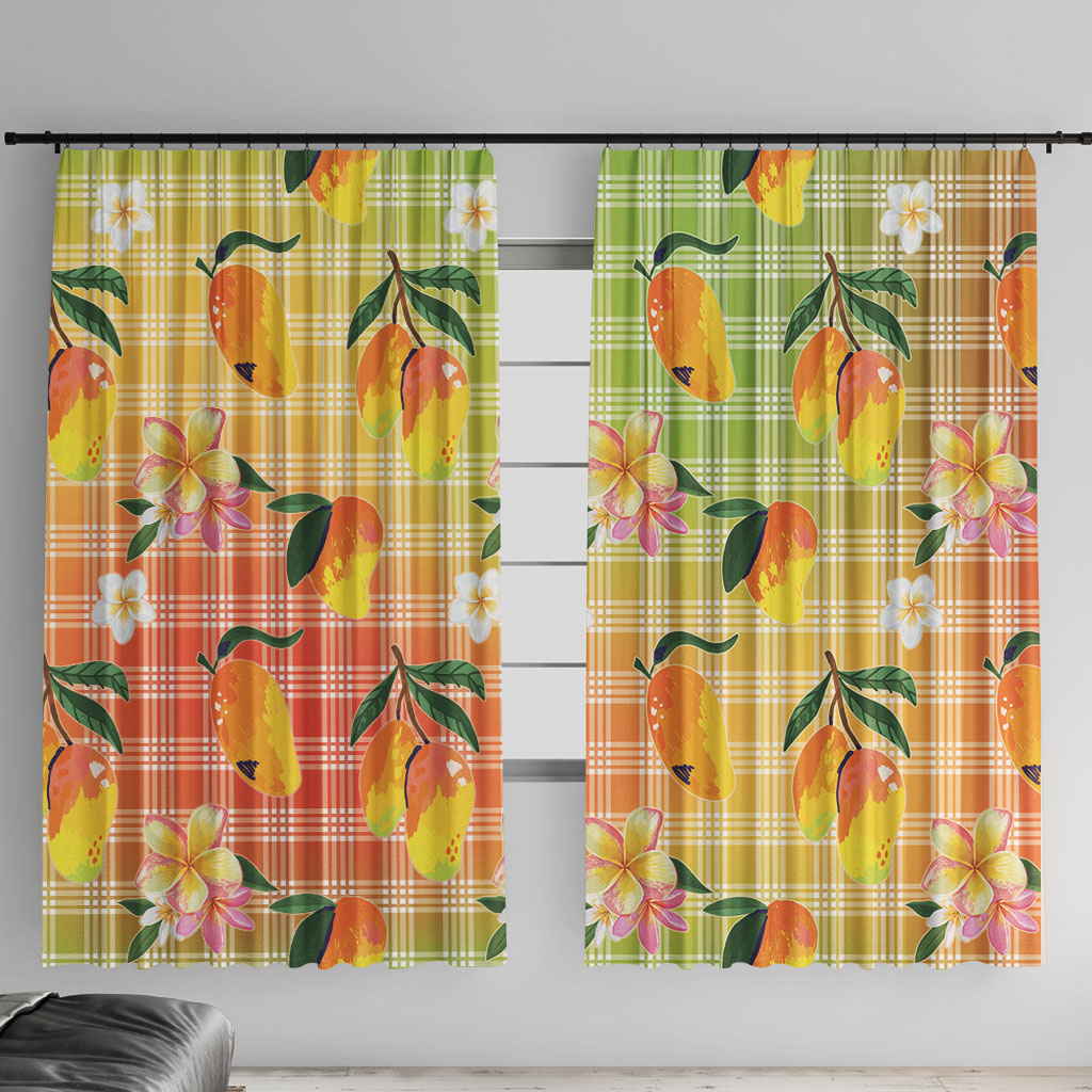 Aloha Hawaii Palaka Print Mango Plumeria Window Curtain Tropical Vibes LT7 With Hooks Multicolor - Polynesian Pride