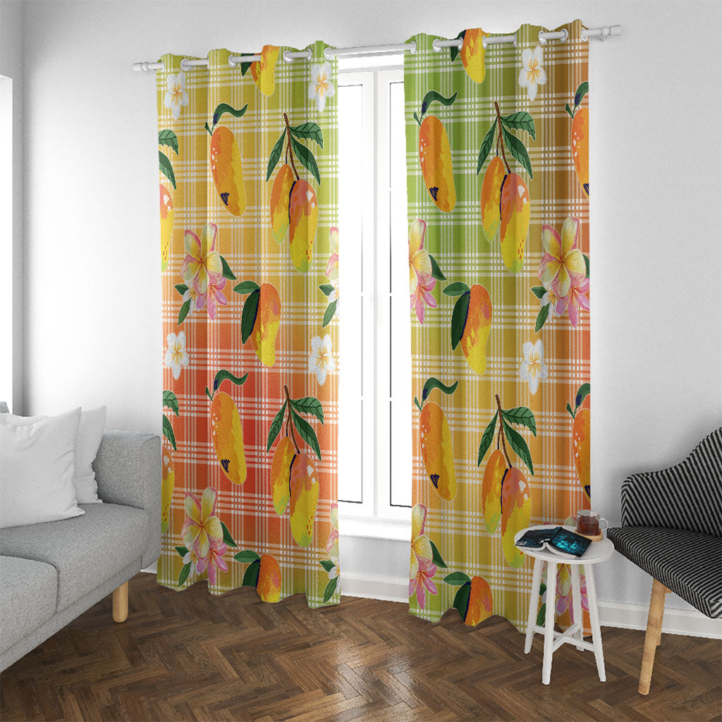 Aloha Hawaii Palaka Print Mango Plumeria Window Curtain Tropical Vibes LT7 With Grommets Multicolor - Polynesian Pride
