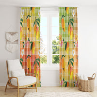 Aloha Hawaii Palaka Print Mango Plumeria Window Curtain Tropical Vibes LT7 - Polynesian Pride