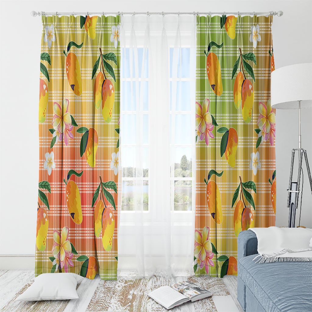 Aloha Hawaii Palaka Print Mango Plumeria Window Curtain Tropical Vibes LT7 - Polynesian Pride