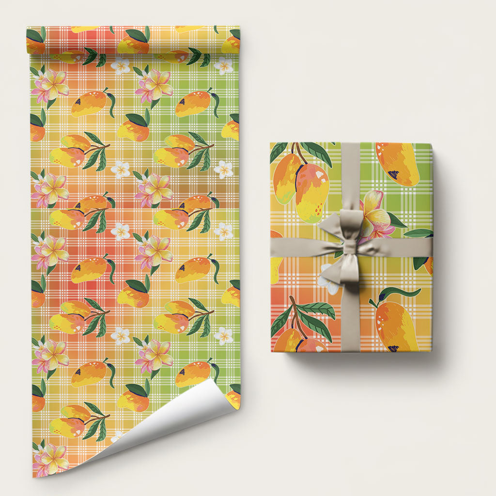 Aloha Hawaii Palaka Print Mango Plumeria Wrapping Paper Tropical Vibes LT7 58" × 23" Multicolor - Polynesian Pride