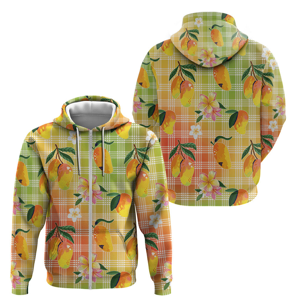 Aloha Hawaii Palaka Print Mango Plumeria Zip Hoodie Tropical Vibes LT7 - Polynesian Pride