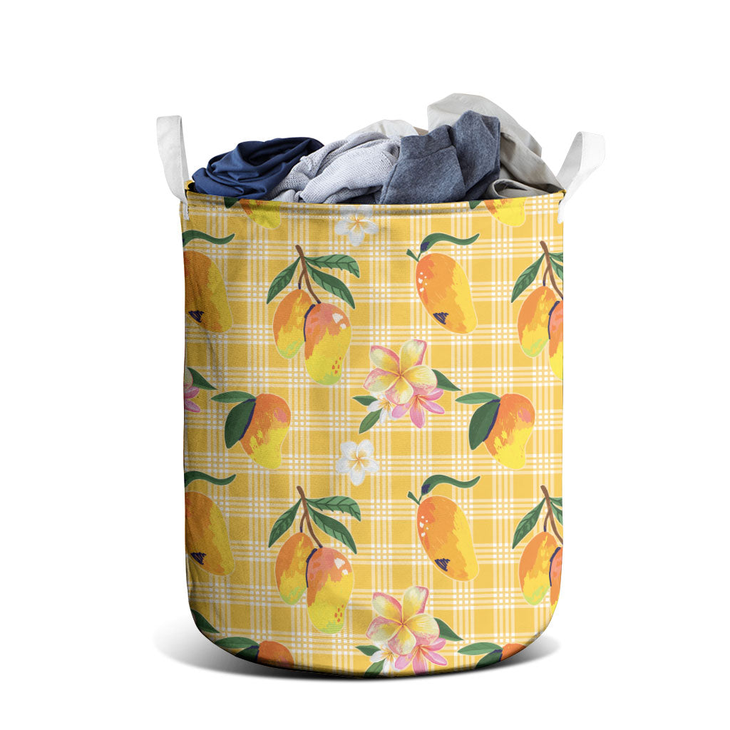 Aloha Hawaii Palaka Print Mango Plumeria Laundry Basket Fresh Lemon LT7 - Polynesian Pride