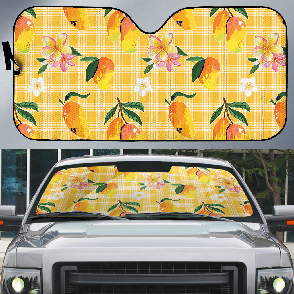 Aloha Hawaii Palaka Print Mango Plumeria Auto Sun Shade Fresh Lemon LT7 Yellow - Polynesian Pride
