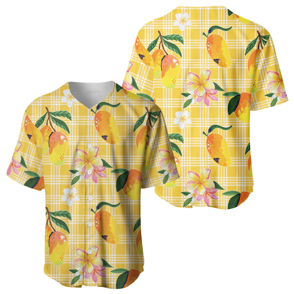 Aloha Hawaii Palaka Print Mango Plumeria Baseball Jersey Fresh Lemon LT7 - Polynesian Pride