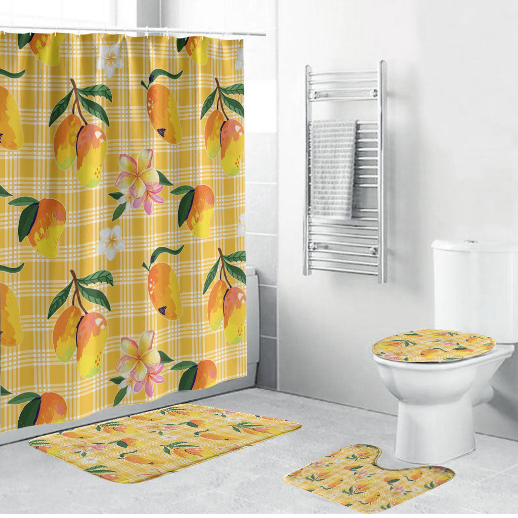 Aloha Hawaii Palaka Print Mango Plumeria Bathroom Set Fresh Lemon LT7 Bathroom Set (4 pcs) Yellow - Polynesian Pride