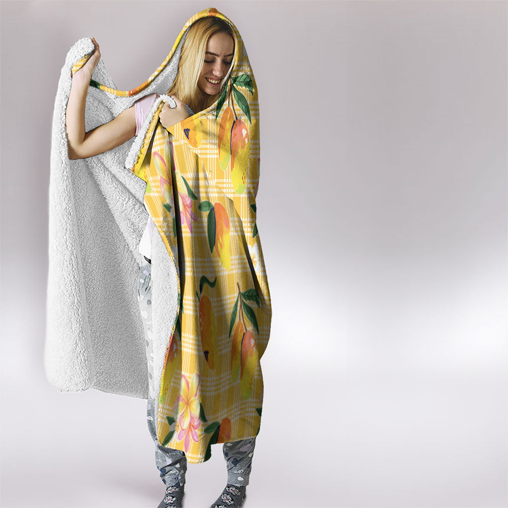 Aloha Hawaii Palaka Print Mango Plumeria Hooded Blanket Fresh Lemon LT7 - Polynesian Pride