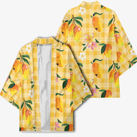 Aloha Hawaii Palaka Print Mango Plumeria Kimono Fresh Lemon LT7 - Polynesian Pride