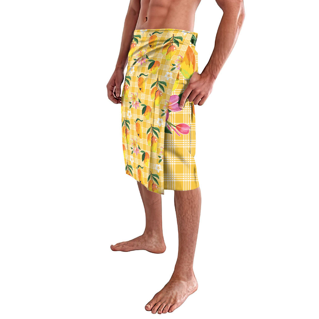 Aloha Hawaii Palaka Print Mango Plumeria Lavalava Fresh Lemon LT7 - Polynesian Pride