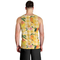 Aloha Hawaii Palaka Print Mango Plumeria Men Tank Top Fresh Lemon LT7 - Polynesian Pride