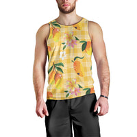 Aloha Hawaii Palaka Print Mango Plumeria Men Tank Top Fresh Lemon LT7 - Polynesian Pride