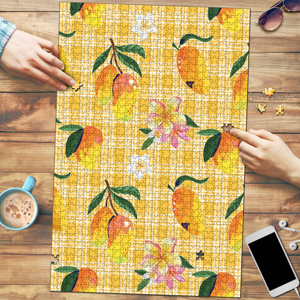 Aloha Hawaii Palaka Print Mango Plumeria Puzzle Fresh Lemon LT7 Yellow - Polynesian Pride