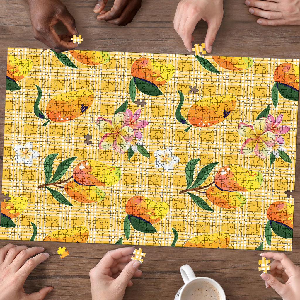 Aloha Hawaii Palaka Print Mango Plumeria Puzzle Fresh Lemon LT7 - Polynesian Pride