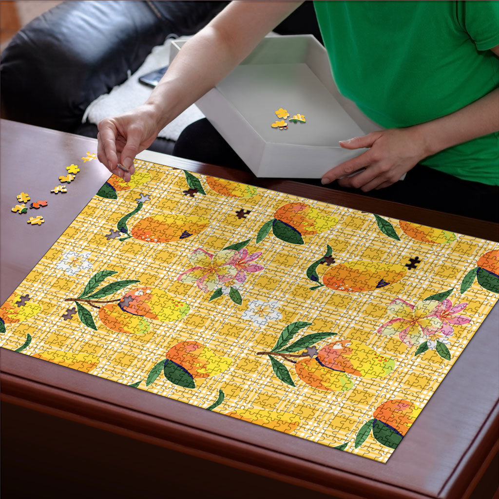 Aloha Hawaii Palaka Print Mango Plumeria Puzzle Fresh Lemon LT7 - Polynesian Pride
