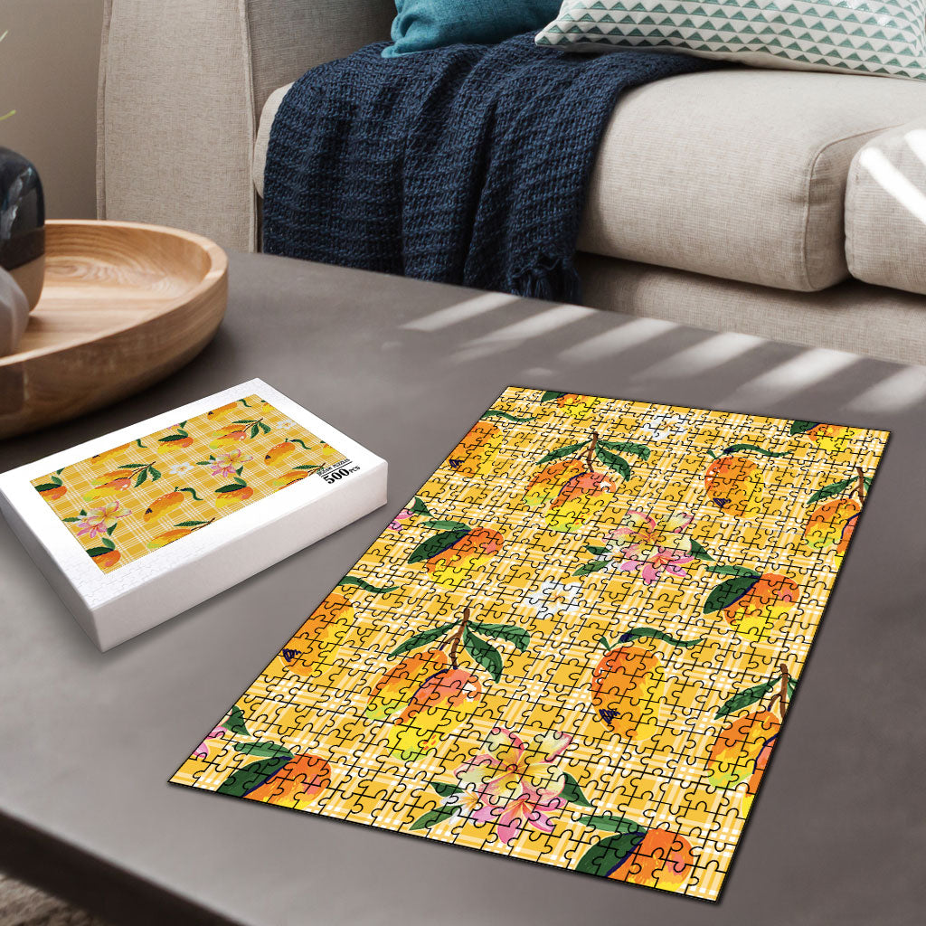 Aloha Hawaii Palaka Print Mango Plumeria Puzzle Fresh Lemon LT7 - Polynesian Pride