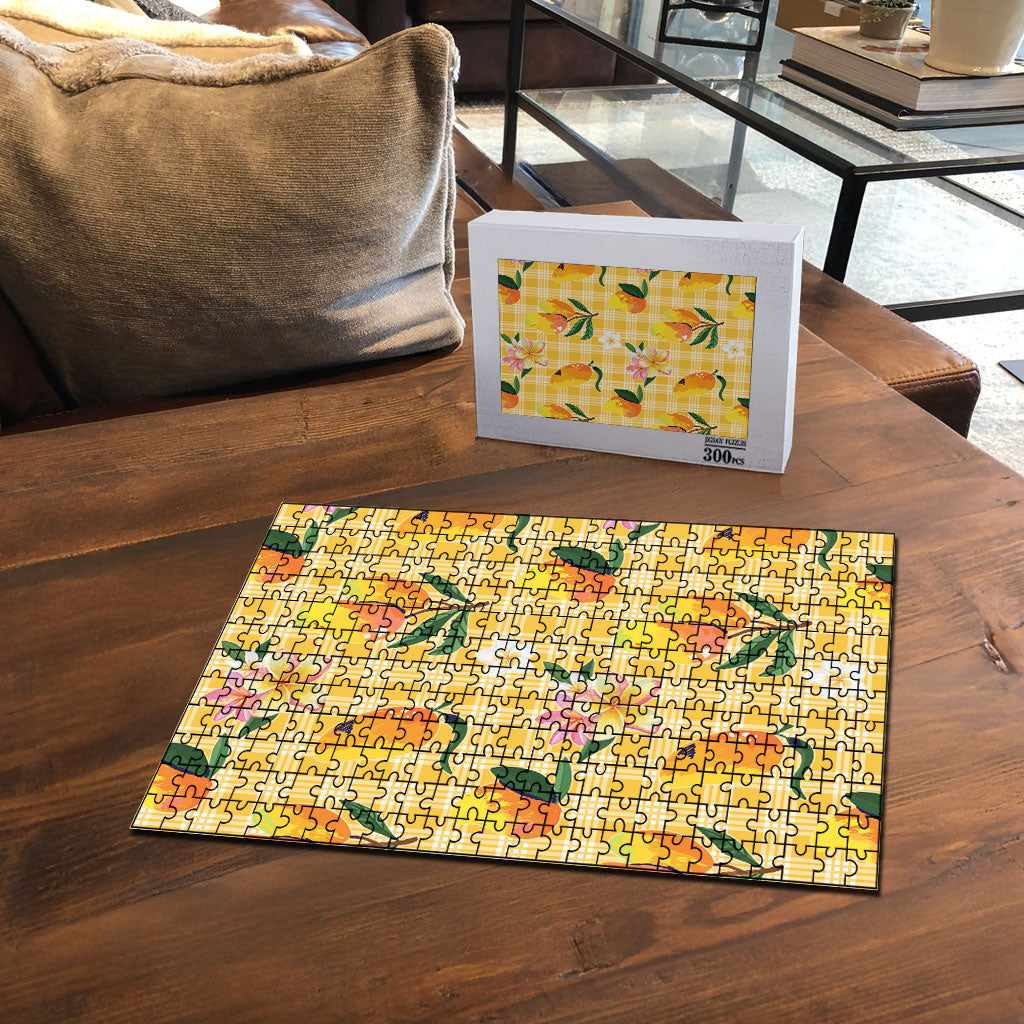 Aloha Hawaii Palaka Print Mango Plumeria Puzzle Fresh Lemon LT7 - Polynesian Pride
