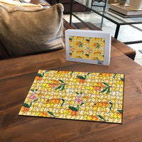 Aloha Hawaii Palaka Print Mango Plumeria Puzzle Fresh Lemon LT7 - Polynesian Pride