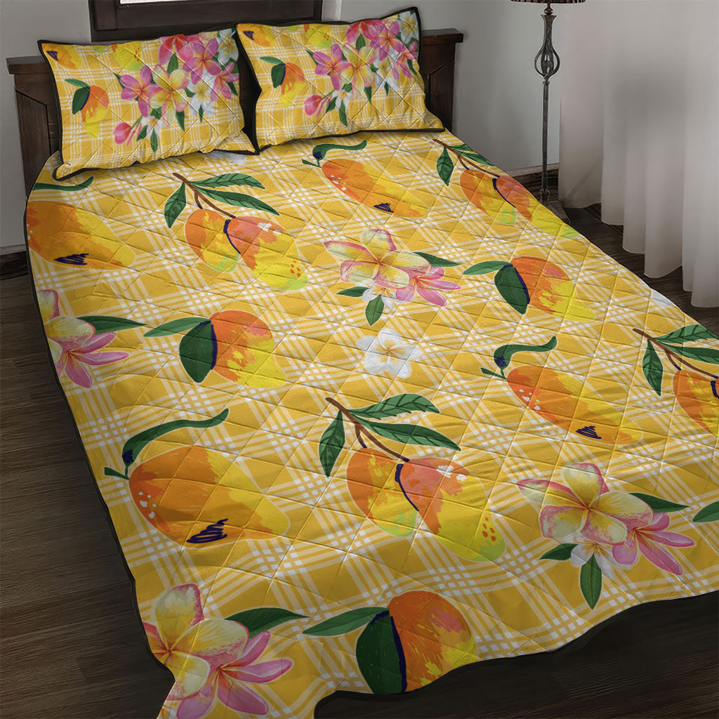 Aloha Hawaii Palaka Print Mango Plumeria Quilt Bed Set Fresh Lemon LT7 Yellow - Polynesian Pride
