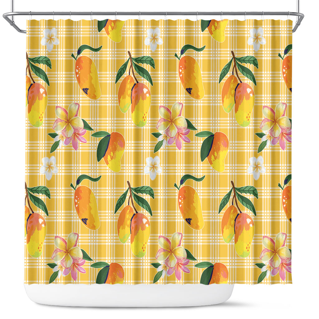 Aloha Hawaii Palaka Print Mango Plumeria Shower Curtain Fresh Lemon LT7 Yellow - Polynesian Pride