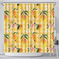 Aloha Hawaii Palaka Print Mango Plumeria Shower Curtain Fresh Lemon LT7 - Polynesian Pride