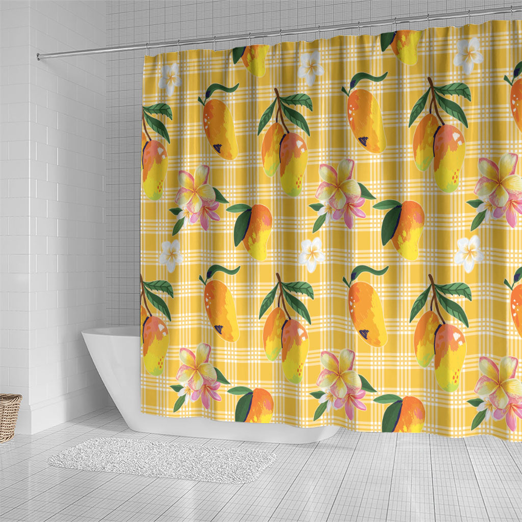 Aloha Hawaii Palaka Print Mango Plumeria Shower Curtain Fresh Lemon LT7 - Polynesian Pride
