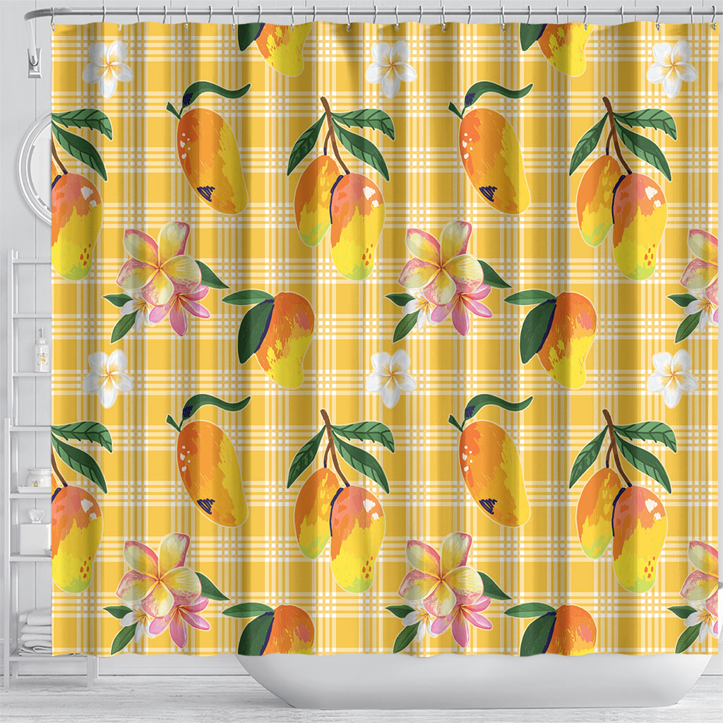 Aloha Hawaii Palaka Print Mango Plumeria Shower Curtain Fresh Lemon LT7 - Polynesian Pride