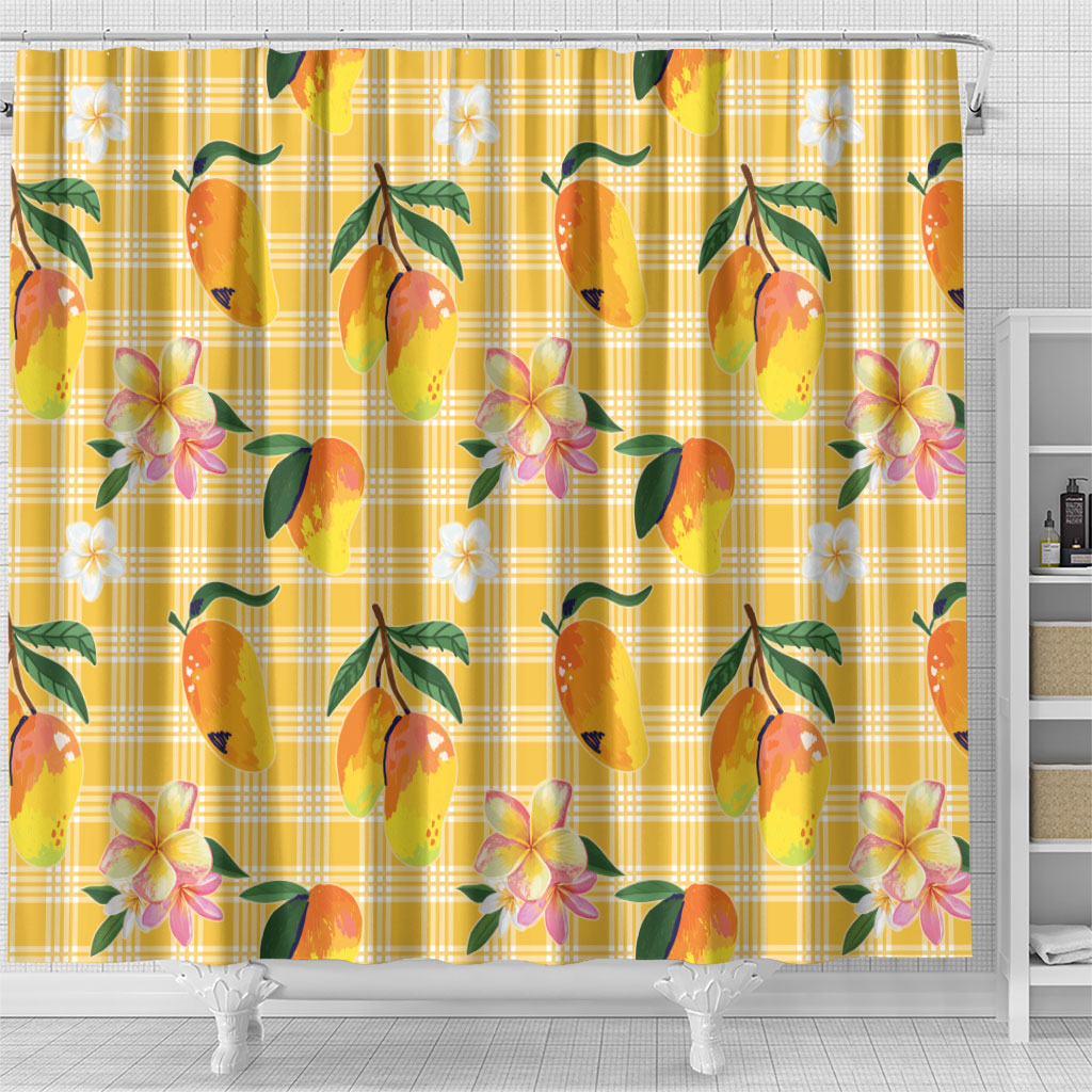 Aloha Hawaii Palaka Print Mango Plumeria Shower Curtain Fresh Lemon LT7 - Polynesian Pride