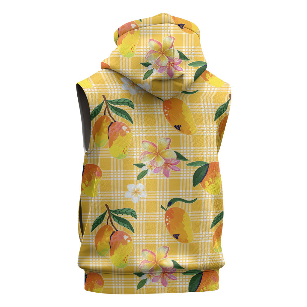 Aloha Hawaii Palaka Print Mango Plumeria Sleeveless Zip Hoodie Fresh Lemon LT7 - Polynesian Pride