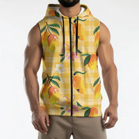 Aloha Hawaii Palaka Print Mango Plumeria Sleeveless Zip Hoodie Fresh Lemon LT7 - Polynesian Pride