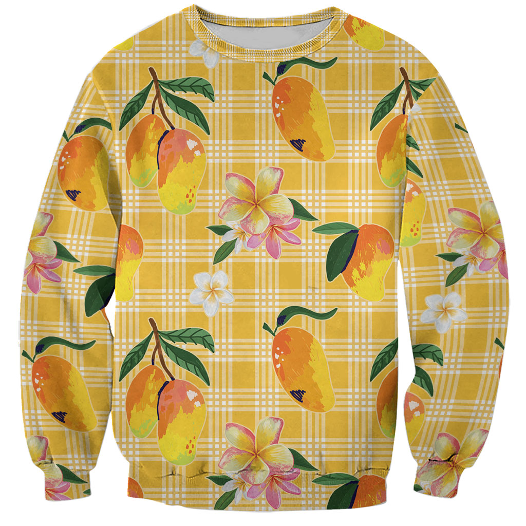 Aloha Hawaii Palaka Print Mango Plumeria Sweatshirt Fresh Lemon LT7 Unisex Yellow - Polynesian Pride