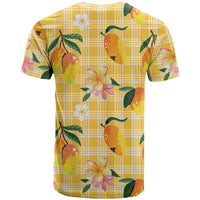 Aloha Hawaii Palaka Print Mango Plumeria T Shirt Fresh Lemon LT7 - Polynesian Pride