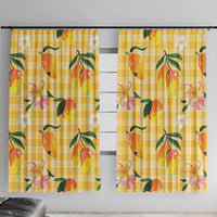 Aloha Hawaii Palaka Print Mango Plumeria Window Curtain Fresh Lemon LT7 With Hooks Yellow - Polynesian Pride