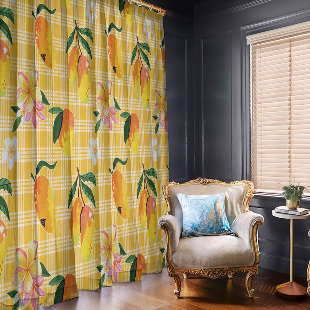 Aloha Hawaii Palaka Print Mango Plumeria Window Curtain Fresh Lemon LT7 - Polynesian Pride
